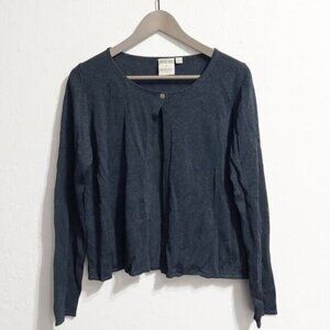 Country Road Cardigan Lurex Metallic Knit Sweater Button Large Navy Blue Holiday